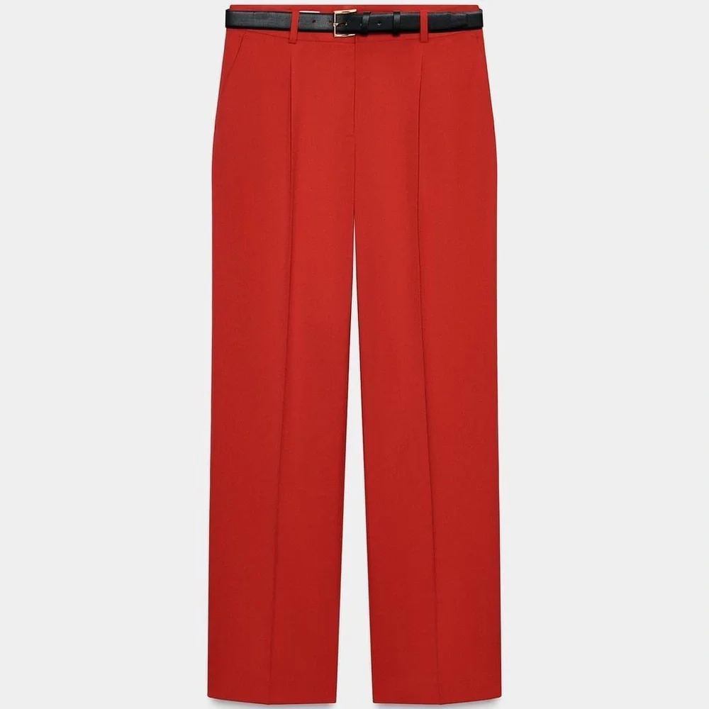Zara Red Straight-Leg Trousers